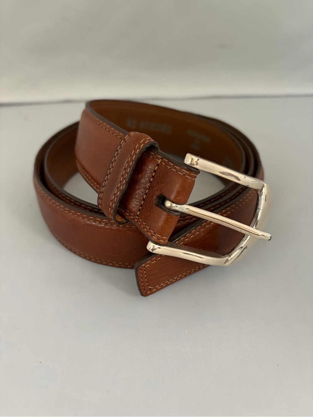 Men's Brighton Ventura Belt Brown Leather Sz 42 with Silver Buckle